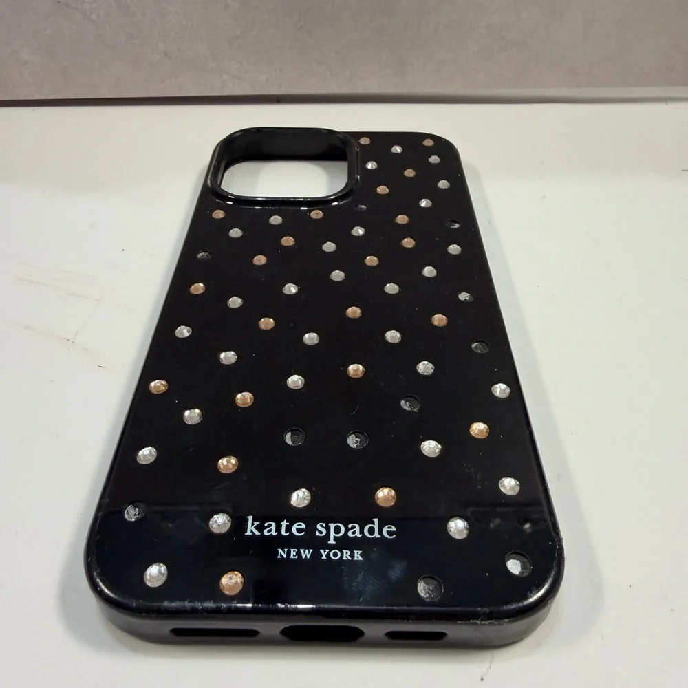 kate spade Black Phone Case with Gold & Silver Studs 14 pro max